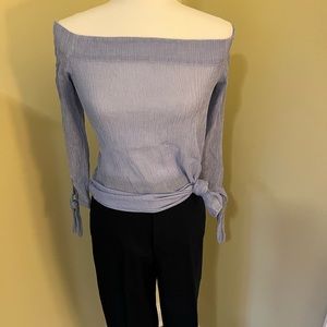 Ann Taylor beautiful blue off shoulder blouse large stretchy